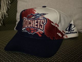 Vintage 90s Houston Rockets Splash Snapback Rare Logo Athletics 7 90s Hat Cap