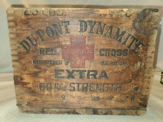 Vintage Wooden Crate Dupont Red Cross High Explosives Extra Dynamite Wood Box 60