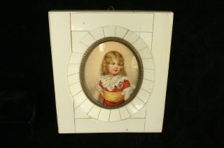 Antique 19th Century Miniature 100 Hand Painted Child Portrait Piano Key Frame