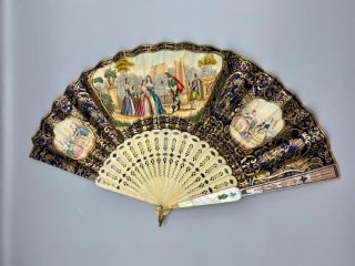Exceptional Antique French Hand Fan Bone Mother Of Pearls Sticks 19th Century