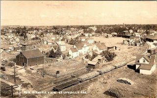 Corvalis Oregon Birdseye View Railroad Station Depot Old Real Photo Postcard