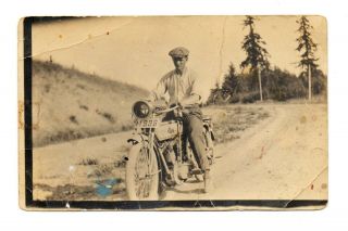Vintage Rppc Photo Postcard Man On Pope Motorcycle Licence Plate 1913 Oregon