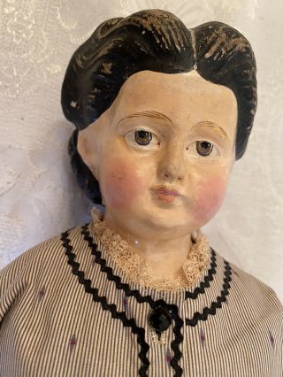 Antique German Papier - Mache Doll 24 In Fancy Hairdo Wooden Limbs 1880’s
