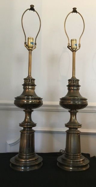Mid Century Brass Stiffel Table Lamps Vintage Hollywood Regency Style