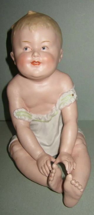 Early Large 8 " Antique German Bisque Gebruder Heubach Piano Baby Figurine