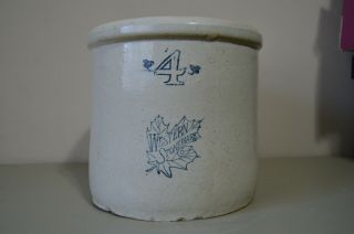 Western Stoneware Crock 4 Gallon Vintage Pottery Leaf Monmouth Il Usa Heavy