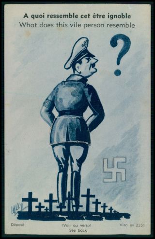 Mechanical Hitler Nude Butt Wwii Ww2 War Anti Nazi Old 1940s Postcard