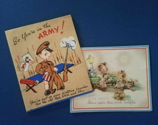 (2) Vintage Patriotic World War Ii Army Greeting Cards