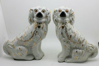 Antique Staffordshire Ware Dogs Figurines 7 3/4 " Tall Hand Painted Luster Gold