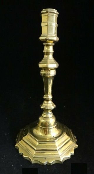 Pr.  French Louis XV period solid brass candlesticks,  c.  1710 - 45.  10? 2