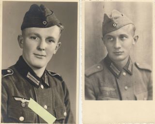 2 Portraits Of German Ww2 Soldiers With Hats,  Postcard Size