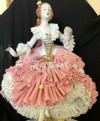 9.  25 " Tall,  Dresden,  Lace,  Collectible,  Volkstedt,  German,  Dancer,  Flower,  Victorian,  Lady