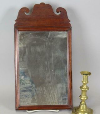 A Fine Early 18th C Country Queen Anne Mirror Scalloped Crest Walnut On Pine