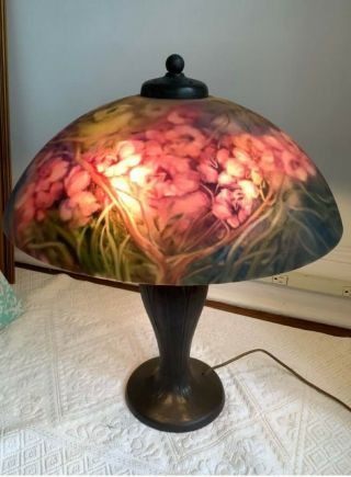 Vintage Ulla Darni Signed Reverse Painted Table Lamp 24 ".  Nr
