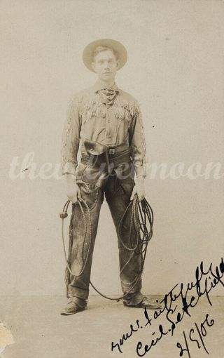 Vintage Male - Rppc Portrait Of A Handsome Young Man In Cowboy Attire In Studio
