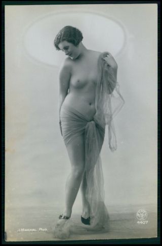 French Nude Woman Art Deco Pose 1920s Old Rppc Photo Postcard