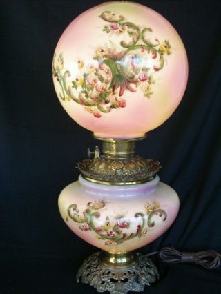 Victorian Parlor Gwtw Gone With The Wind Banquet Lamp With Painted Roses