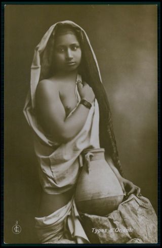 Africa Arab Nude Woman Water Girl 1910s Old Rppc French Photo Postcard
