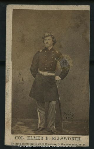 Vintage Civil War Colonel: Elmer Ellsworth 1st Casualty Cdv By Brady C.  1861
