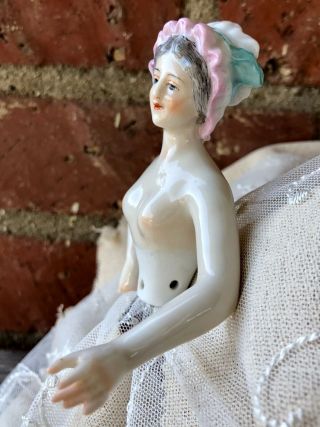 Antique German Porcelain Dressel &Kister China Half Doll Lady in Mob Cap ca.  1900 3