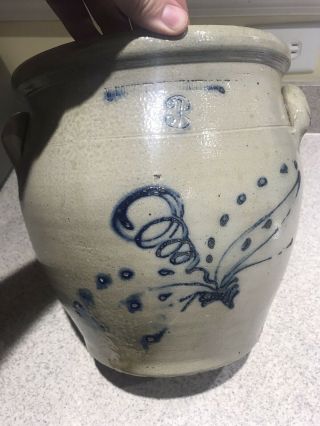 W Roberts 3 Gallon Ovoid Stoneware Jar Crock Cobalt Dragonfly Bee Ny York