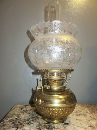 Victorian 1892 Ornate Brass Bradley & Hubbard Newel Post Hanging Oil Lamp Parlor
