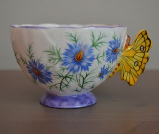 Rare Aynsley Floral Antique Tea Cup With Yellow Butterfly Handle Fine Bone China