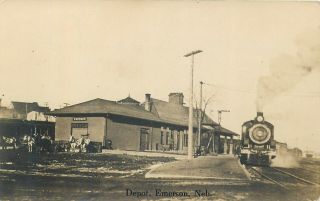 Emerson Nebraska Railroad Train In Depot Old Real Photo Postcard