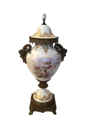 Antique Sevres Hand Painted Porcelain And Bronze Ewer