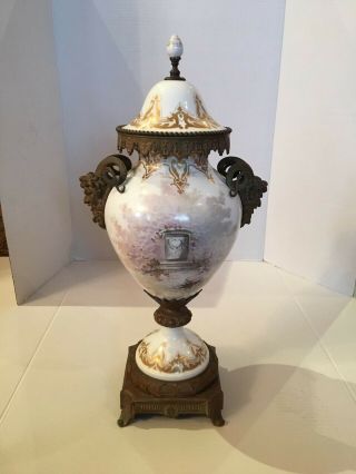 Antique Sevres Hand Painted Porcelain and Bronze Ewer 2