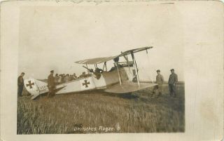 " Deutsches Flugze " Real Photo Postcard.  Ww1 German Military Bi - Plane