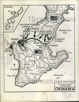 1945 Press Photo Map Showing World War Ii Troop Movements In Okinawa,  Japan