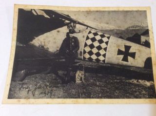 Ww1 World War One Great War Photo Postcard German Pilot And Fighter Plane Signed