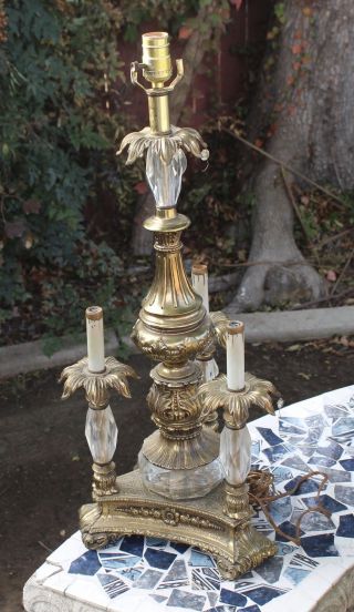 Antique Gold Gilt Bronze Crystal Lamp Decorative Candle Multi - Light 27.  5” Tall
