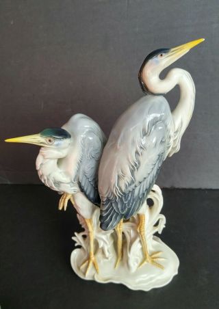 Karl Ens Porcelain Figurine,  Herons - German Statue Of Two Birds Cranes
