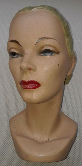Vintage 1930s 40s Store Display Mannequin Head For Hats Chicago