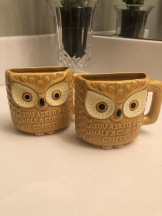 2 Vintage " You Asked For Half Cup Of Coffee " Half Coffee Mugs - Owl - Texas