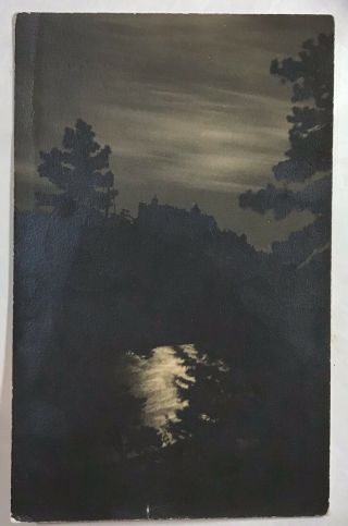 Lake Minnewaska Minnesota Mn Vintage Postcard Rppc Night View Moonlight