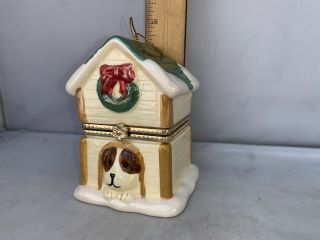 Mr Christmas Porcelain Doghouse Hinged Music Box Moving Carousel Deck The Halls