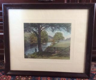 Vintage Wallace Nutting Pencil Signed Hand Colored Photo Print The River Meadow
