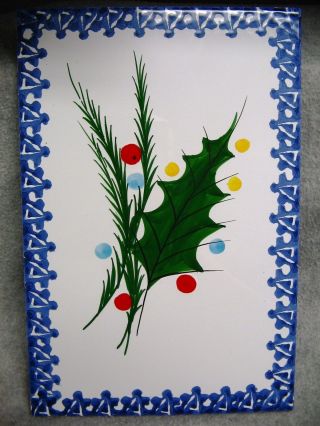 Zanolli Italy Christmas Trivet Tile Hand Painted Holly Leaf Evergreen Ornaments