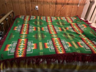 Vintage Pendleton Beaver State Chief Joseph Blanket 1930 - 72 Indian Green Wool 2