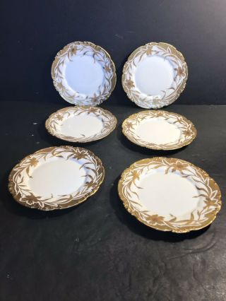 A Set Of 6 Antique Limoges Porcelain Dessert/ Cake Plate/hand Painted,  Signed1909