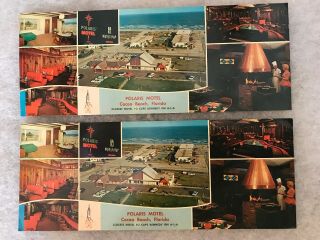 2 Polaris Motel,  Cocoa Beach Florida Vintage Postcards,  View Of Cape Kennedy