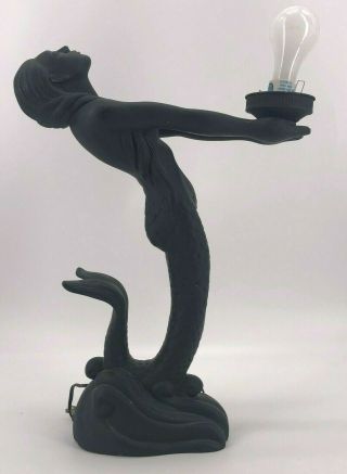 Vintage Mcm Mermaid Lamp Black Art Deco Nouveau 24 " Tall