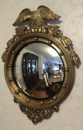 Antique Federal Style Convex Eagle Bulls Eye Mirror 36” X 26” 19th Century