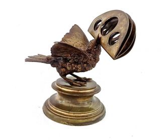 19th Century French Bronze Of A Songbird Holding A Letter Holder After Moigniez