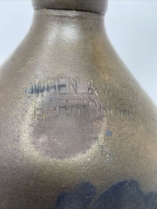 Antique Stoneware Jug Cowden & Wilcox Harrisburg 1.  5 Gallon Cobalt Blue Tulip 2