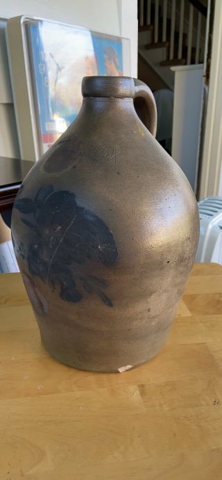 Antique Stoneware Jug Cowden & Wilcox Harrisburg 1.  5 Gallon Cobalt Blue Tulip 3
