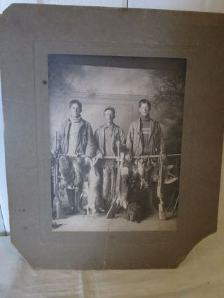 Antique Photograph Young Men W Shotguns Dog Birds Rabbit Geese Ducks 6 " X 8 "